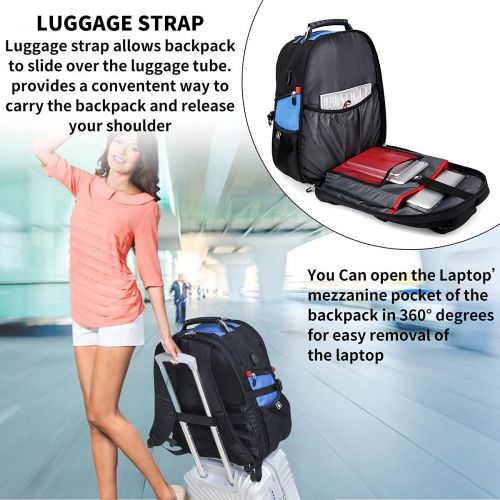  [아마존베스트]SHRRADOO Extra Large 50L Travel Laptop Backpack with USB Charging Port Fit 17 Inch Laptops for Men Women