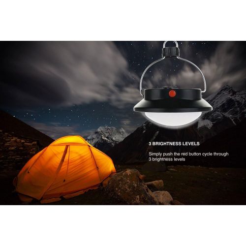  SUBOOS LED Portable Camping Tent Light, Super Bright with 3 Light Modes, 100h Runtime, Waterproof, Battery Powered Outdoor LED Lantern with Foldable Hook, Carabiner, Great for Hurr