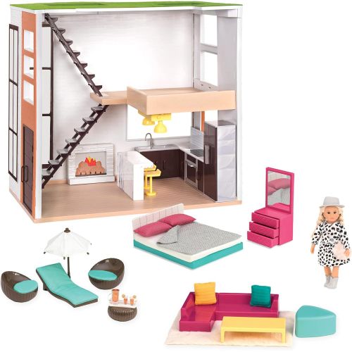  Lori Dolls ? Dollhouse & Accessories for Mini Dolls ? Playset with 6-inch Doll ? 3 Furniture Sets ? Living Room, Kitchen, Bedroom, Outdoor Patio Loft ? 3 Years +,Multi Color,LO3707