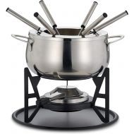 Oak & Steel 10-Piece Premium Stainless Steel Fondue for 6 People - Elegant Silver - Chocolate, Cheese, Meat - Robust & Chic - Gift Set for Valentine's Day/Birthday/Anniversary