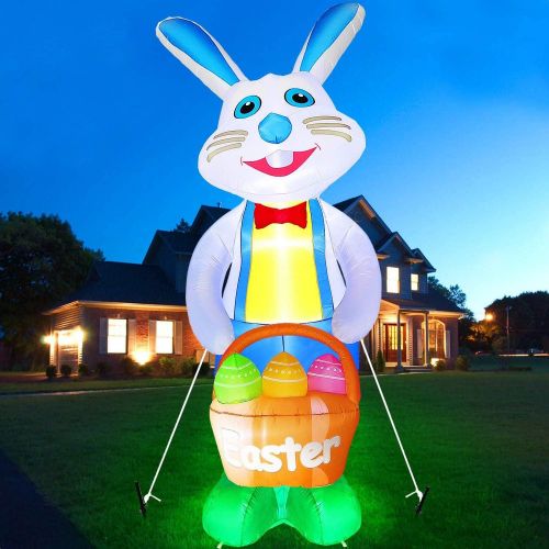 할로윈 용품AMENON 12 Ft Tall Easter Inflatables Bunny with Basket and Eggs Easter Outdoor Decorations Inflatables Bunny Blow Up LED Lighted Easter Bunny Decor for Indoor Outdoor Holiday Yard