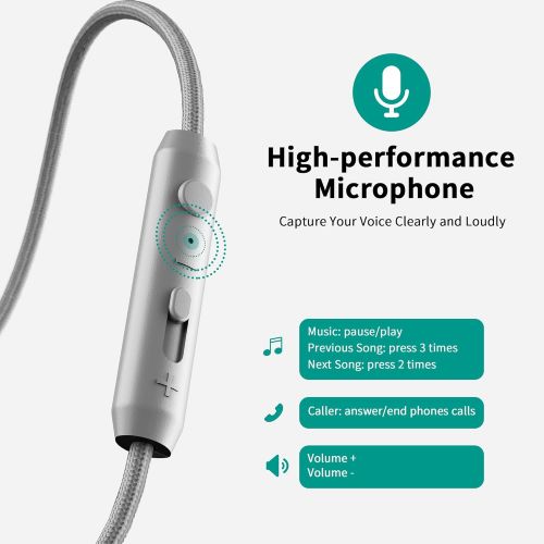  AILIHEN C8 Wired Headphones with Microphone and Volume Control Folding Lightweight Headset for Cellphones Tablets Smartphones Chromebook Laptop Computer PC Mp3/4 (Grey/Mint)