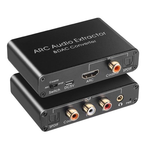  RGBTEK HDMI ARC Audio Extractor 192KHz DAC Converter ARC Audio Extractor Support Digital HDMI Audio to Analog Stereo Audio RCA L/R Coaxial SPDIF and 3.5mm Jack ARC Audio Adapter for TV