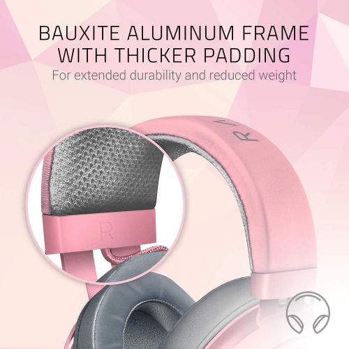 레이저 Razer Kraken Gaming Headset: Lightweight Aluminum Frame - Retractable Noise Isolating Microphone - For PC, PS4, Nintendo Switch - 3.5 mm Headphone Jack - Quartz Pink