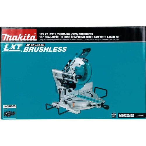  Makita XSL06PT 18V x2 LXT Lithium-Ion (36V) Brushless Cordless 10 Dual-Bevel Sliding Compound Miter Saw with Laser Kit (5.0Ah)