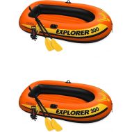 Intex Explorer 300 Compact Fishing 3 Person Raft Boat w/Pump & Oars (2 Pack)