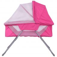 HONEY JOY Baby Bassinet, Foldable Rocking Bed with Mosquito Net & Carrying Bag (Pink)