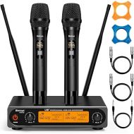 Bietrun Wireless XLR Microphone System, 165 ft Range, Professional UHF Dual Metal Cordless Dynamic Handheld Microphone with XLR Cable for Audio Mixer, Amplifier, Karaoke, Church, Speech, Wedding