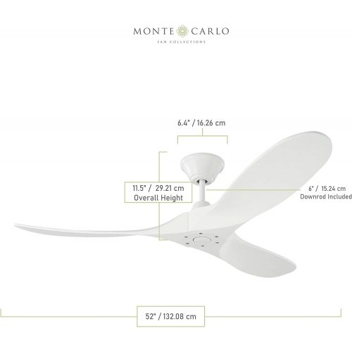  Monte Carlo 3MAVR52RZW Maverick II Energy Star 52 Outdoor Ceiling Fan with Remote Control, 3 Balsa Wood Blades, Matte White
