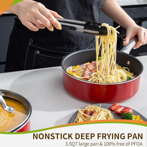  N++A Nonstick Frying Pan with Lid, 9.5/3.5qt Deep Frying Pan, Dishwasher & Oven Safe Saute Pan, Jumbo Cooker with Induction Base, Nonstick Fry Skillet for Gas, Electric, Induction Cookt