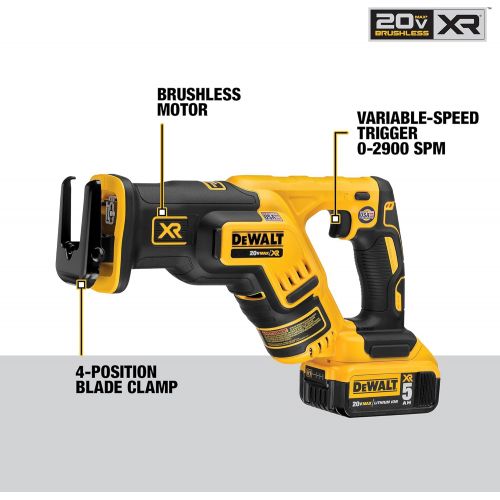  DEWALT 20V MAX XR Compact Reciprocating Saw, 5.0-Amp Hour (DCS367P1)