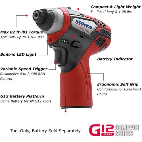  ACDelco Tools ACDelco ARI12105-K5 G12 Series 12V Cordless Li-ion 3/8” 2-Speed Drill Driver & ¼” Impact Driver Combo Tool Kit with 2 Batteries