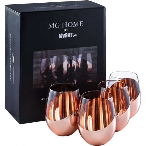  [아마존베스트]MyGift Modern Copper Stemless Wine Glasses, Set of 4