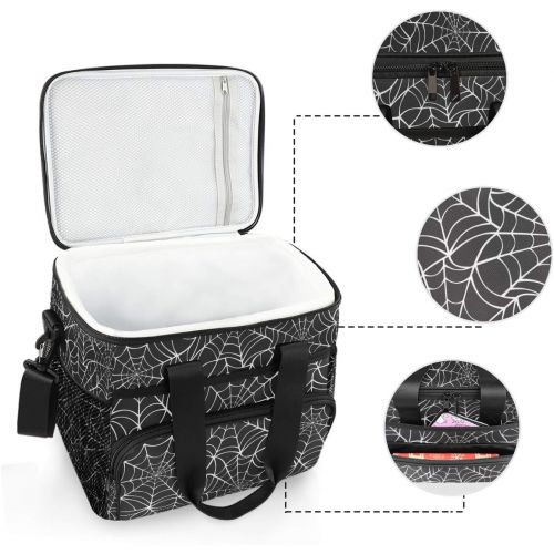  ALAZA Halloween White and Black Spider Web Large Cooler Lunch Bag, Waterproof Cooler Bag for Camping, Picnic, BBQ, Family Outdoor Activities
