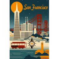 Lantern Press San Francisco, California - Retro Skyline (9x12 Art Print, Wall Decor Travel Poster)