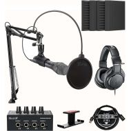 Audio-Technica AT2005USBPK Vocal Microphone Pack for Streaming/Podcasting Bundle with Blucoil 4x 12 Acoustic Wedges, Headphone Amp, 3 USB Extension Cable, Pop Filter, and Aluminum