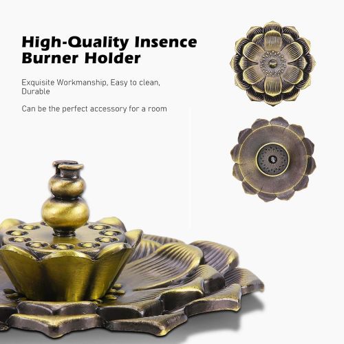  인센스스틱 Accmor Brass Incense Holder, Lotus Stick Incense Burner for Stick/Coil/Cone Incense with Ash Catcher (Bronze)