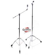 Cymbal Boom Stand & Straight Cymbal Stand Combo (Pack of 2) by Griffin|Percussion Drum Hardware Set for Mounting & Holding Crash, Ride, Splash Cymbals|Arm Counterweight Adapter Kit