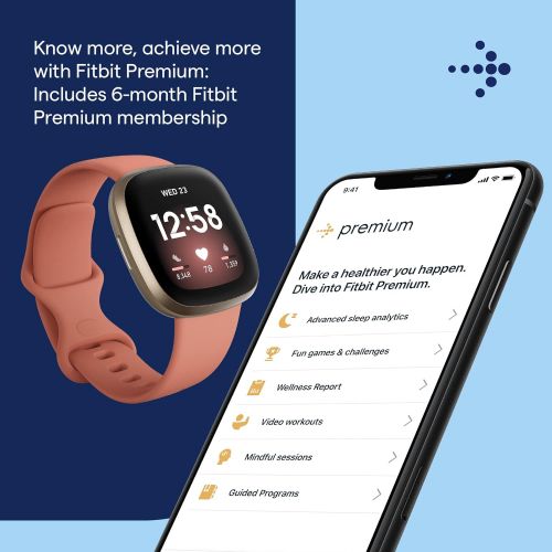  [아마존베스트]Fitbit Versa 3 Health & Fitness Smartwatch with GPS, 24/7 Heart Rate, Alexa Built-in, 6+ Days Battery, Pink/Gold, One Size (S & L Bands Included)