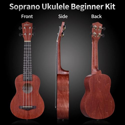  [아마존베스트]ADM Ukulele Soprano 21 Inch Mahogany Hawaiian Ukelele, Beginner Bundle with Teaching CD, Ukulele Strap, Tuner