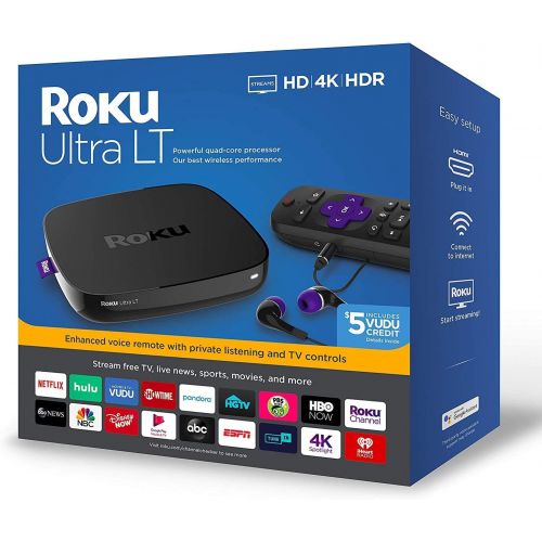  [아마존베스트]Roku Ultra LT 4K/HDR/HD Streaming Player with Enhanced Voice Remote, Ethernet, MicroSD with Premium 6FT 4K Ready HDMI Cable