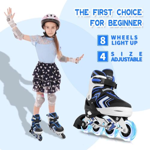  Nattork Adjustable Inline Skates for Kids and Youth with Full Light Up Wheels,Fun Illuminating Beginner Roller Blades/ Skates for Girls, Boys