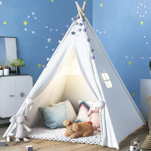  [아마존베스트]Sumbababy Teepee Tent for Kids with Carry Case, Natural Cotton Canvas Teepee Play Tent, Toys for Girls/Boys Indoor & Outdoor Playing--ASTM Certified
