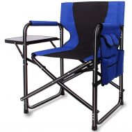 Foldable Directors Chair Portable Camping Chair - Lightweight Full Aluminum Frame Makeup Artist Chair Heavy Duty with Armrest Side Table Storage Bag Footrest 300 lbs Supports
