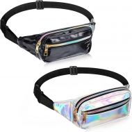 Weewooday 2 Pieces Fanny Pack Shiny Holographic Waist Bags Waterproof Neon Fanny Packs for Women Festival Party Travel Rave Hiking Outdoor Activities (Silver, Black)