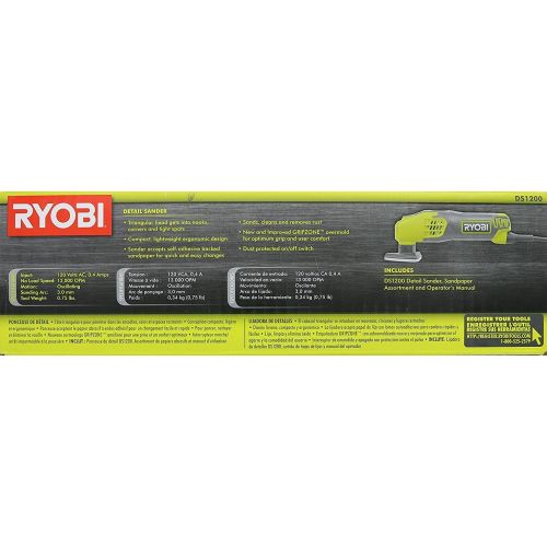  [아마존베스트]Ryobi DS1200 .4 Amp 13,000 OBM Corded 2-7/8 Detail Sander w/ Triangular Head and 5 Sanding Pads