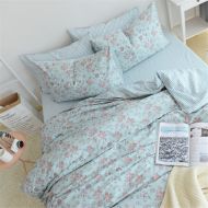 Abreeze Shabby Rose Bird Print Duvet Cover Sets,Flower Cotton Bedding Set Girls Bedding,4-Piece Queen Size