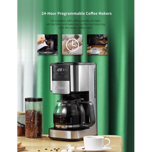  Yabano Programmable Coffee Maker, 12 Cups Coffee Pot with Timer and Glass Carafe, Brew Strength Control, Keep Warming, Mid-Brew Pause, Coffee Machine with Permanent Coffee Filter Basket,