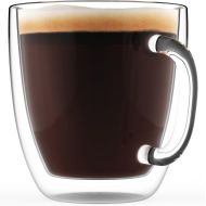 [아마존베스트]Large Coffee Mugs, Double Wall Glass Set of 2, 16 oz - Dishwasher & Microwave Safe - Clear, Unique & Insulated with Handle, By Elixir Glassware (16 oz)