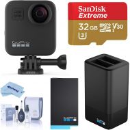 GoPro MAX Waterproof 360 Camera with Touch Screen, 5.6K30 UHD Video 16.6MP Photos Bundle with Dual Charger, Extra Battery, 32GB microSD Card, Cleaning Kit