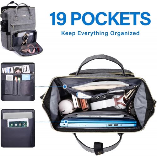  [아마존베스트]LOVEVOOK Laptop Backpack Women Teacher Backpack Nurse Bag 15.6 Inch Womens Work Bag Purse Water-Resistant Business Travel Backpack with USB Charging Port, School Backpack Bookbag(Grey)