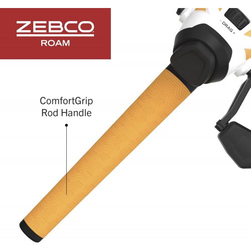  Zebco Roam Spincast Reel and Fishing Rod Combo, 6-Foot 2-Piece Fiberglass Fishing Pole with ComfortGrip Handle