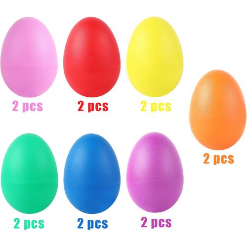  [아마존베스트]Augshy 14 PCS Plastic Egg Shakers Percussion Musical Egg Maracas Easter Egg Kids Toys (7 Colors)
