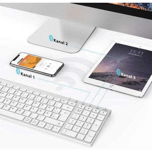  [아마존베스트]iClever BK10 Bluetooth Keyboard, Wireless Rechargeable Keyboard with 3 Bluetooth Channels, Stable Connection, Ultraslim Ergonomic Design, Wireless Keyboard for iOS, Android, Window