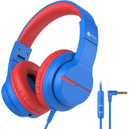  iClever HS19 Kids Headphones with Microphone for School, Volume Limiter 85/94dB, Over-Ear Girls Boys Headphones for Kids with Shareport, Foldable Wired Headphones for iPad/Fire Tab