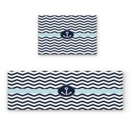 BMALL Kitchen Rug Mat Set of 2 Piece Navy Blue and White Chevron with Nautical Anchor Pattern Inside Outside Entrance Rugs Runner Rug Home Decor 15.7x23.6in+15.7x47.2in