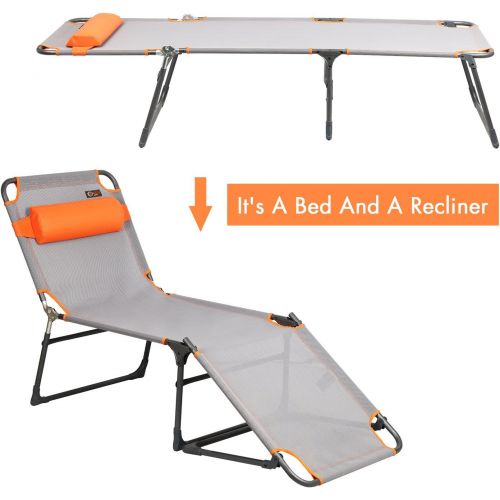  [아마존베스트]PORTAL Adjustable Folding Reclining Lounger Beach Bed Cot, Grey, Set Up Size: 76 (L) X 25 (W) X 15.75 (H)