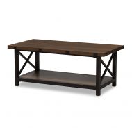 Baxton Studio Reine Rustic Industrial Style Antique Black Textured Finished Metal Distressed Wood Occasional Cocktail Coffee Table