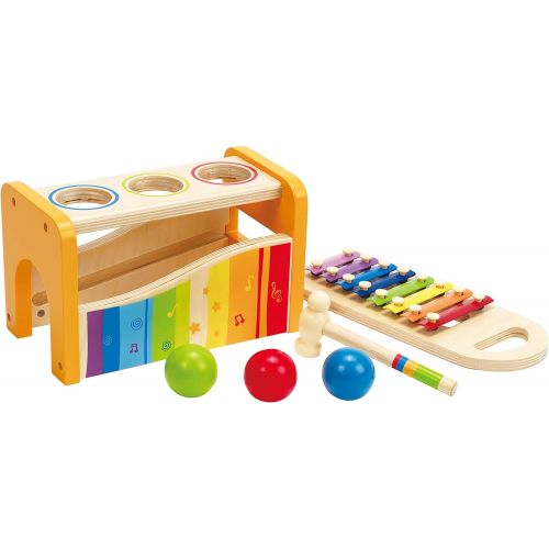  Hape Pound & Tap Bench with Slide Out Xylophone - Award Winning Durable Wooden Musical Pounding Toy for Toddlers, Multifunctional and Bright Colours
