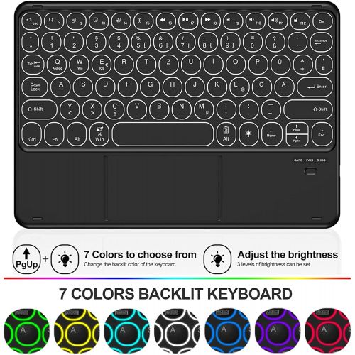  [아마존베스트]Sross Keyboard for iPad 10.2, QWERTZ Illuminated Keyboard Case for iPad 8th / 7th Generation (Model 2020/2019), Keyboard with Touchpad and Tempered Glass, Black