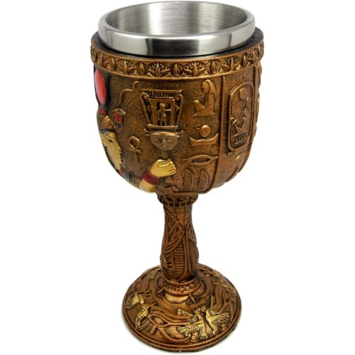  [아마존베스트]Atlantic Collectibles Ancient Egyptian Goddess of Motherhood Hathor Resin 6oz Wine Goblet Chalice With Stainless Steel Liner