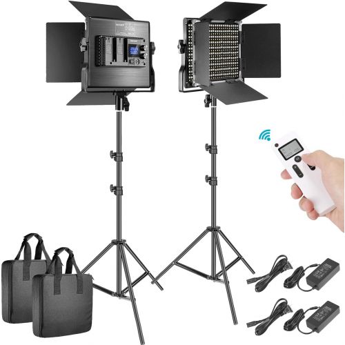 니워 [아마존베스트]Neewer 2 Packs Advanced 2.4G 660 LED Video Light Photography Lighting Kit, Dimmable Bi-Color LED Panel with LCD Screen, 2.4G Wireless Remote and Light Stand for Portrait Product Ph