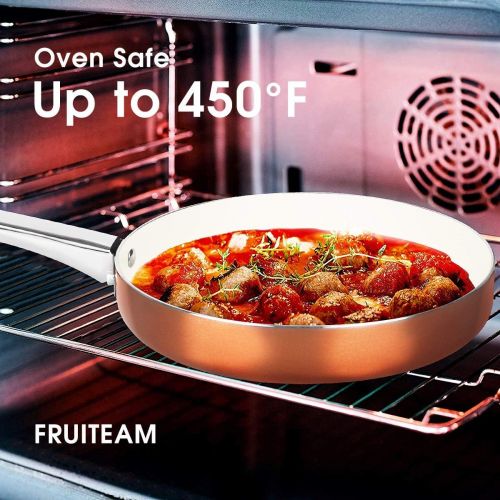  FRUITEAM 13-Piece Cookware Set Non-stick Ceramic Coating Cooking Set, Induction Pots Pans Set with Lids, Heavy Duty Stainless Steel Handles, Induction, Oven, Gas, Stovetops Compati