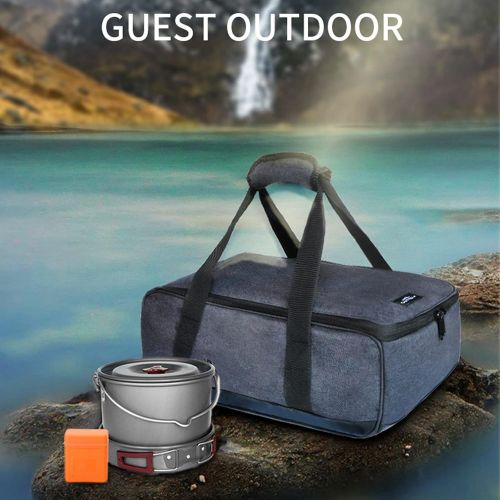  NEWMIND Camping Cookware Kits Carry Bag Picnic Basket Bag with PU Bottom Waterproof Shockproof Gas Stove Burner Gas Canister Safety Carrier Case - L