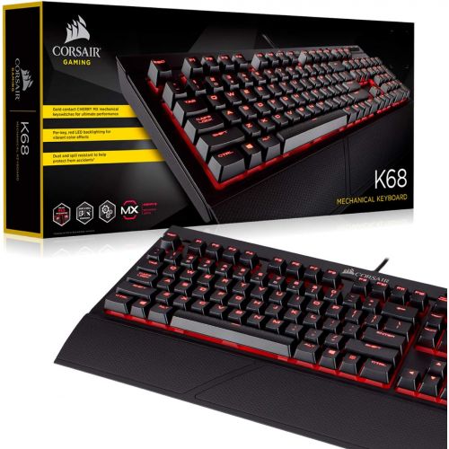 커세어 Corsair K68 Mechanical Gaming Keyboard, Backlit Red LED, Dust and Spill Resistant - Linear & Quiet - Cherry MX Red