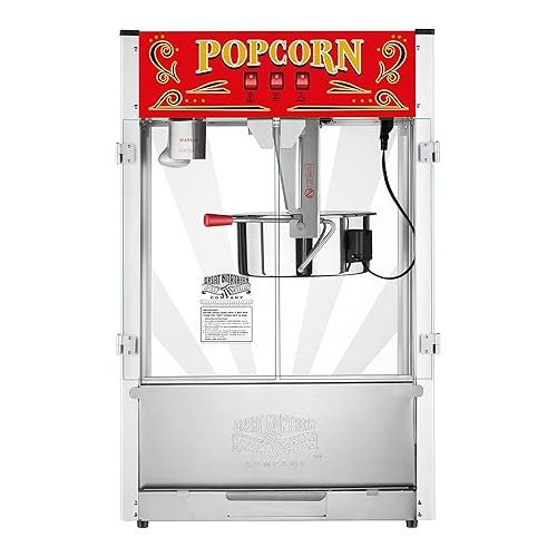  Midway Marvel Countertop Popcorn Machine - 7 Gallon Popper - 16oz Kettle, Old Maids Drawer, Warming Tray, Scoop by Great Northern Popcorn (Red)